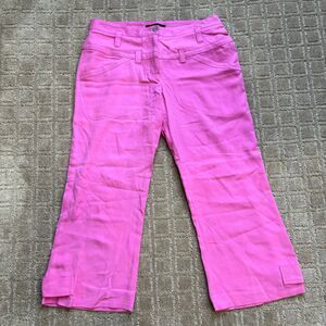 VTG BCBG MaxAzria 100% Silk Wide Leg Crop Pants Hot Pink Women's 4 Y2K Low Rise